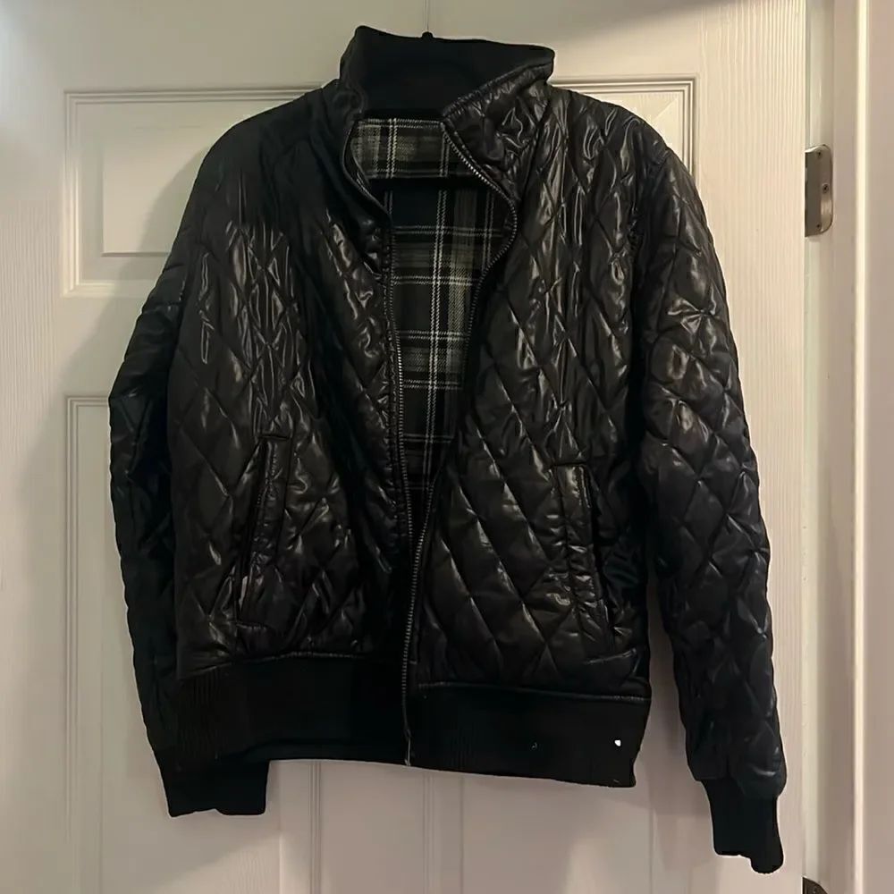 Reversible Puffer & Plaid Jacket - Winter Zipper Pockets on Both Sides